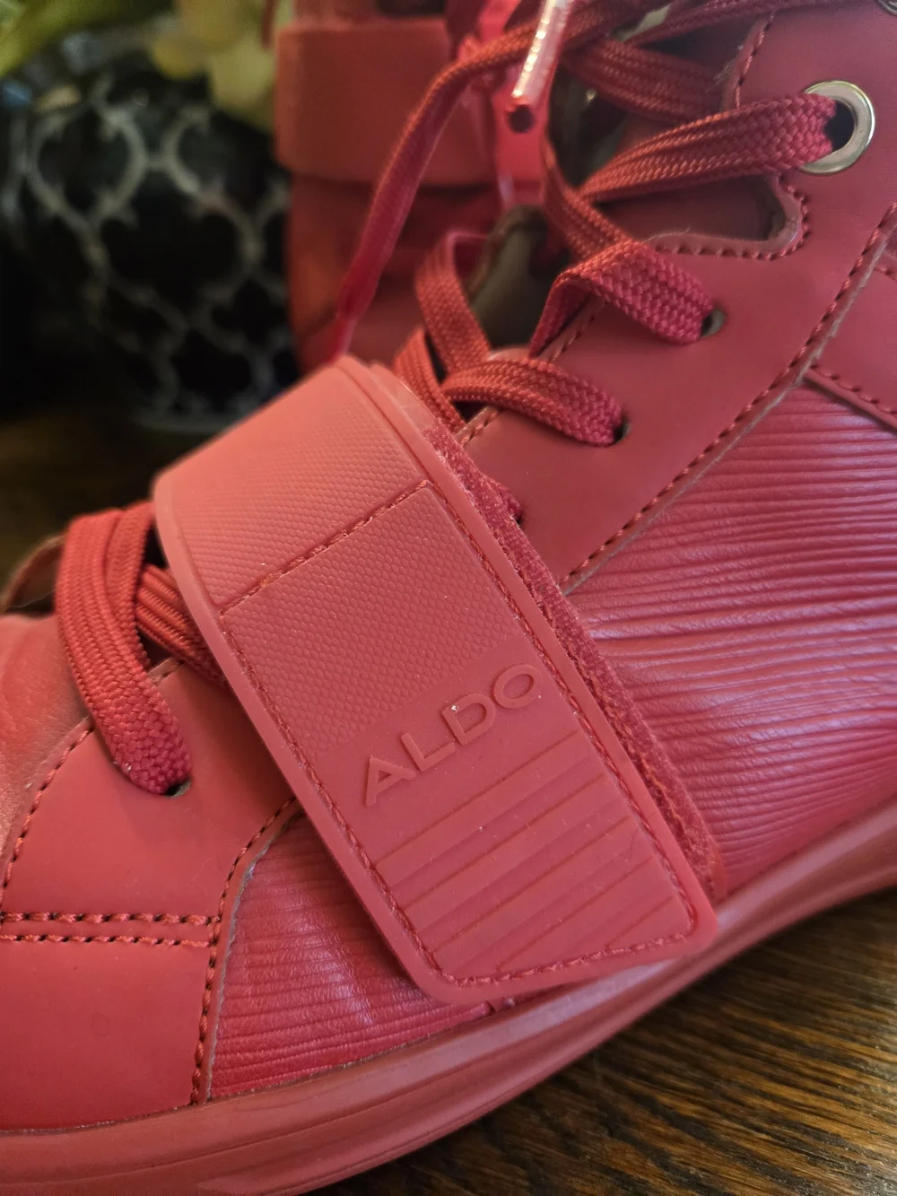 ALDO Women's Red High-Top Sneakers with Gold Heel Trim